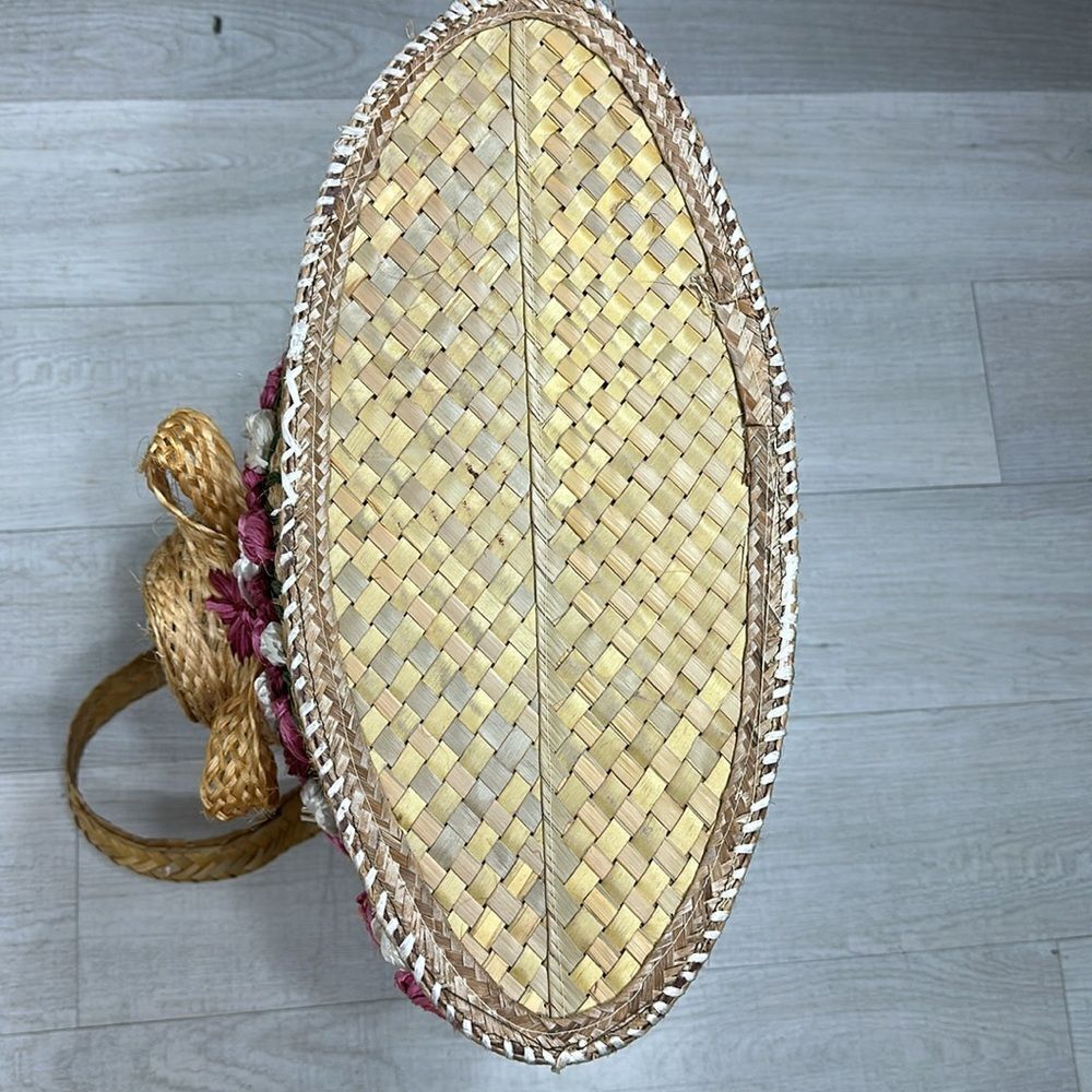 Extra Large Straw Bag Tote Raffia Tourist Souvenir Lined Flowers Sun Hat Design - Picture 4 of 9